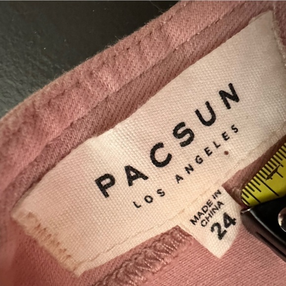 PacSun Pink Short Mini Skirt Stretch Material Faux Denim 24 Zipper Back Tight - Picture 2 of 8